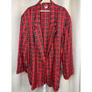 Vintage 80s CLAUDE Red Plaid Oversized Blazer Jacket USA Made Plus‎ Size 3X